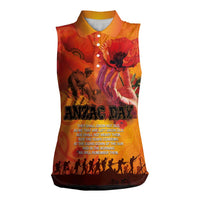 Australia and New Zealand ANZAC Day Women Sleeveless Polo Shirt Soldiers Memories - Red Poppies with Aboriginal and Maori Art LT03 Female Orange-Yellow - Polynesian Pride