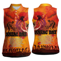Australia and New Zealand ANZAC Day Women Sleeveless Polo Shirt Soldiers Memories - Red Poppies with Aboriginal and Maori Art LT03 - Polynesian Pride