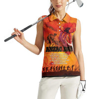 Australia and New Zealand ANZAC Day Women Sleeveless Polo Shirt Soldiers Memories - Red Poppies with Aboriginal and Maori Art LT03 - Polynesian Pride