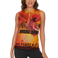 Australia and New Zealand ANZAC Day Women Sleeveless Polo Shirt Soldiers Memories - Red Poppies with Aboriginal and Maori Art LT03 - Polynesian Pride
