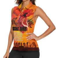 Australia and New Zealand ANZAC Day Women Sleeveless Polo Shirt Soldiers Memories - Red Poppies with Aboriginal and Maori Art LT03 - Polynesian Pride