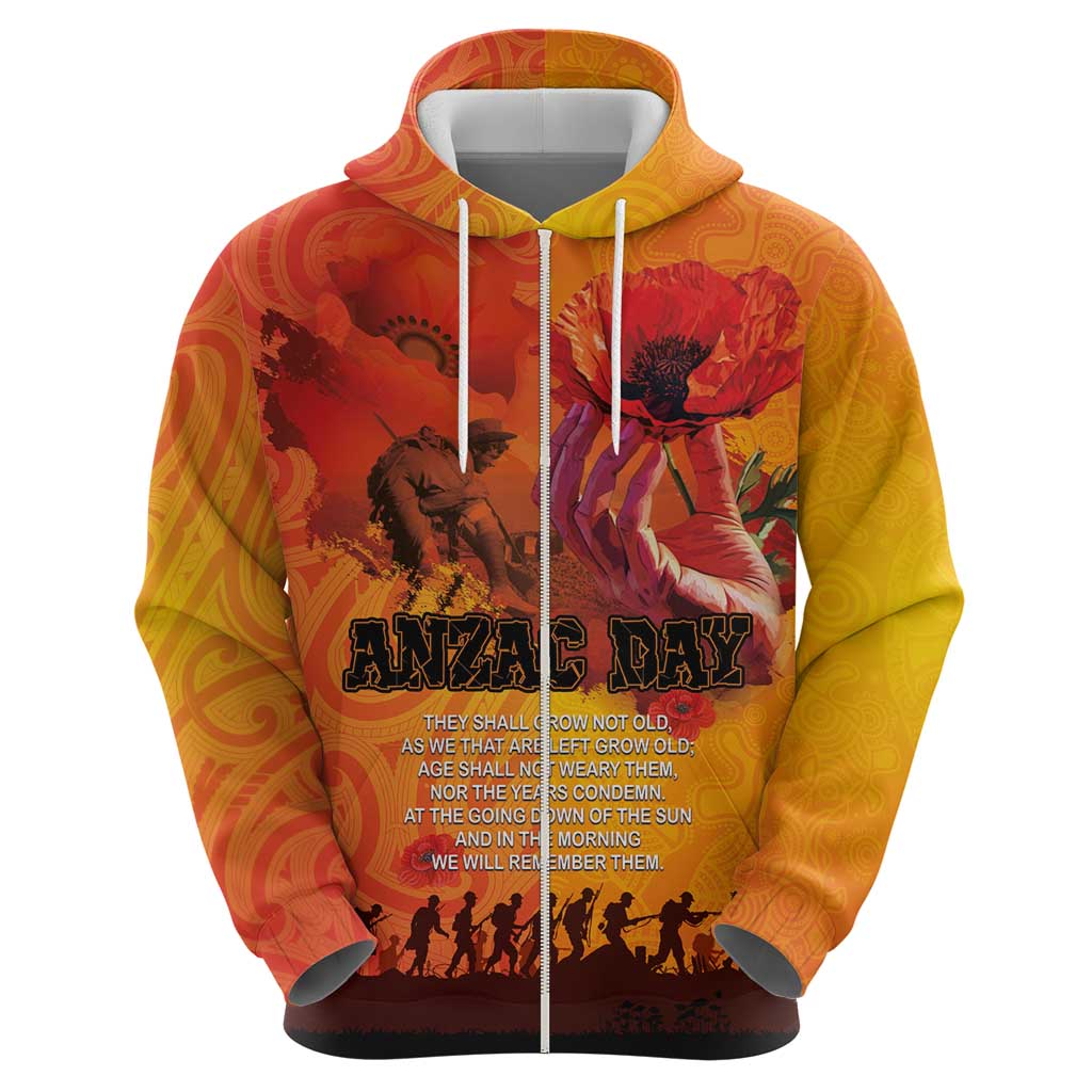 Australia and New Zealand ANZAC Day Zip Hoodie Soldiers Memories - Red Poppies with Aboriginal and Maori Art LT03 - Polynesian Pride