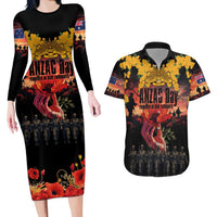 Australia ANZAC Day Couples Matching Long Sleeve Bodycon Dress and Hawaiian Shirt Forever in My Thoughts LT03 Black - Polynesian Pride