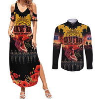 Australia ANZAC Day Couples Matching Summer Maxi Dress and Long Sleeve Button Shirt Forever in My Thoughts LT03 Black - Polynesian Pride