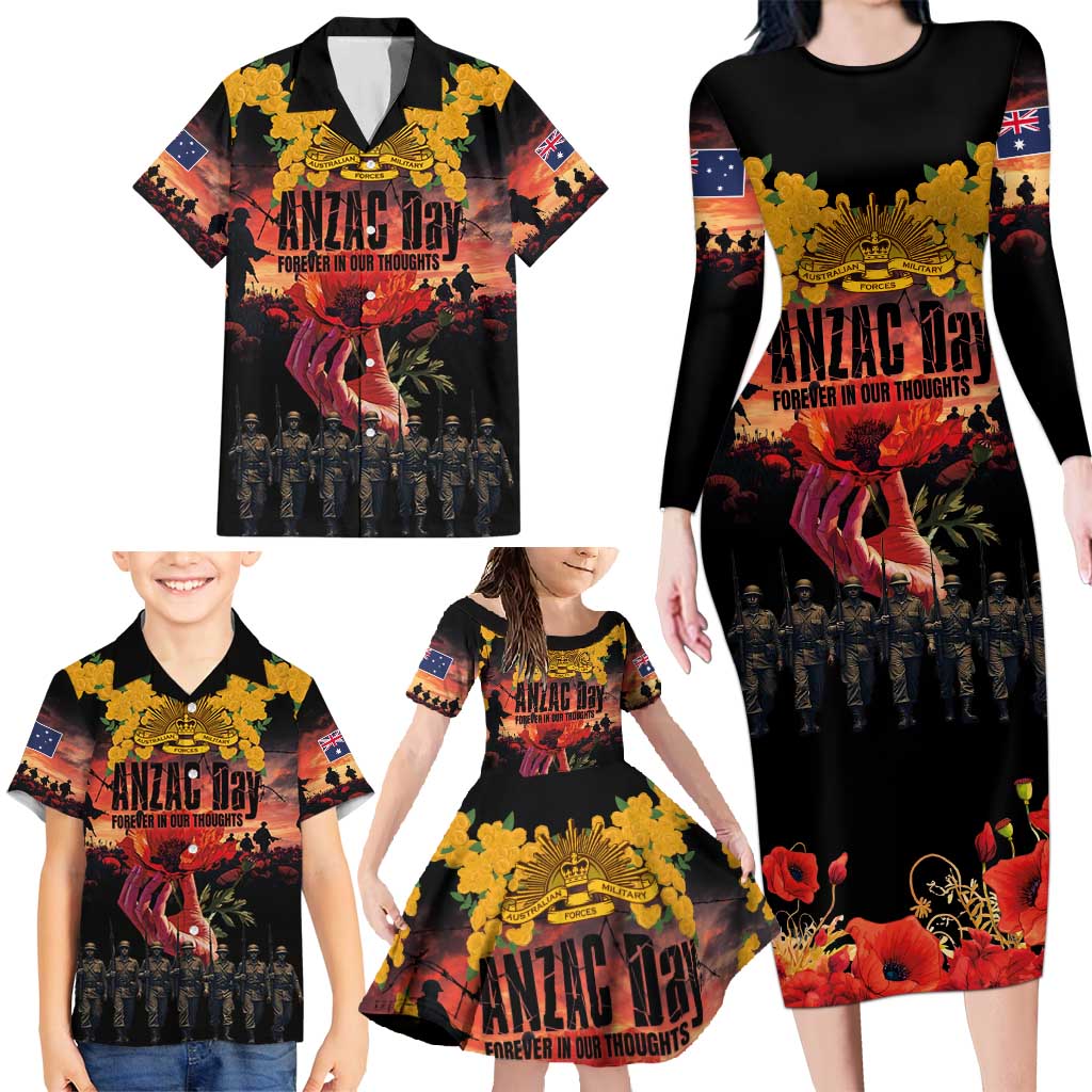 Australia ANZAC Day Family Matching Long Sleeve Bodycon Dress and Hawaiian Shirt Forever in My Thoughts LT03 - Polynesian Pride