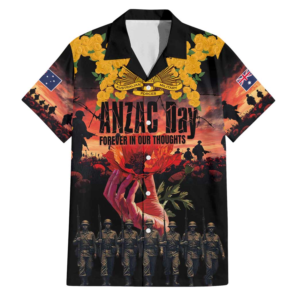 Australia ANZAC Day Family Matching Mermaid Dress and Hawaiian Shirt Forever in My Thoughts LT03 Dad's Shirt - Short Sleeve Black - Polynesian Pride