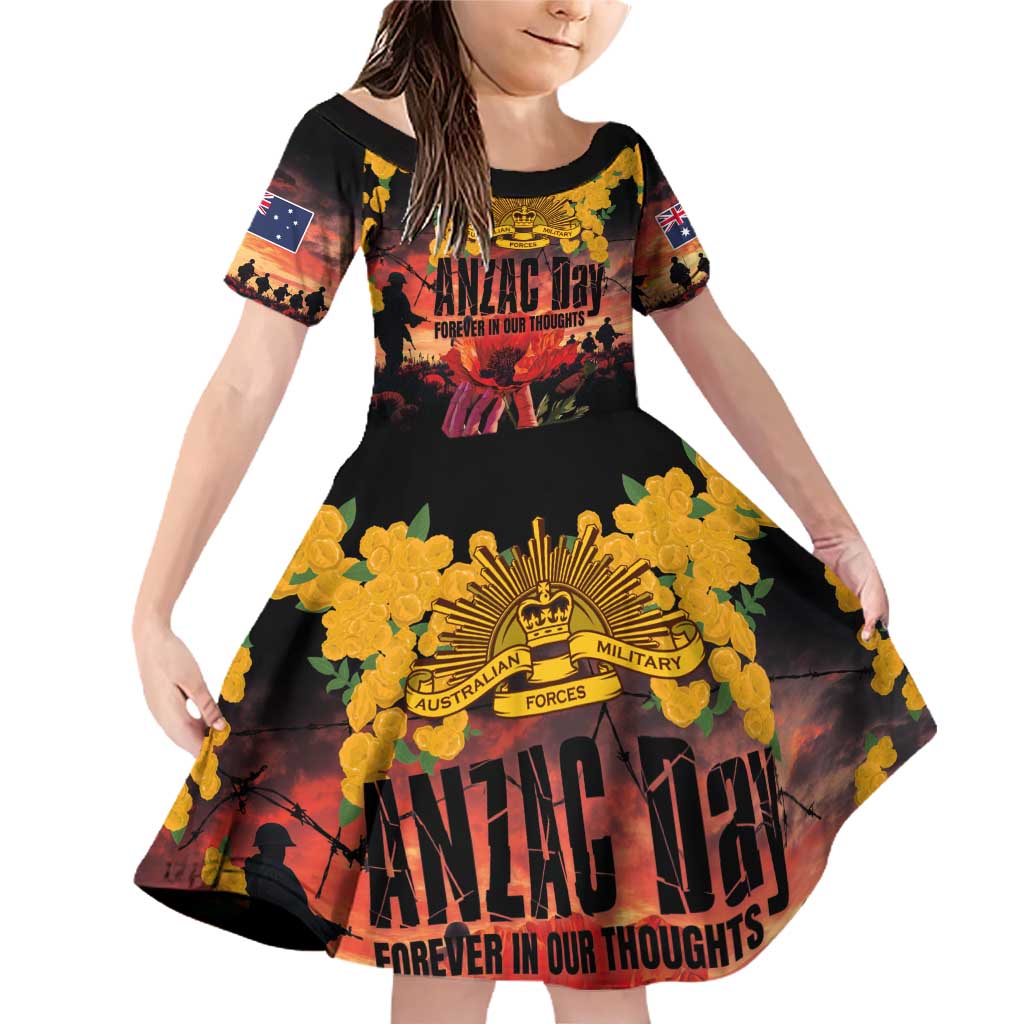 Australia ANZAC Day Family Matching Off Shoulder Short Dress and Hawaiian Shirt Forever in My Thoughts LT03 Daughter's Dress Black - Polynesian Pride