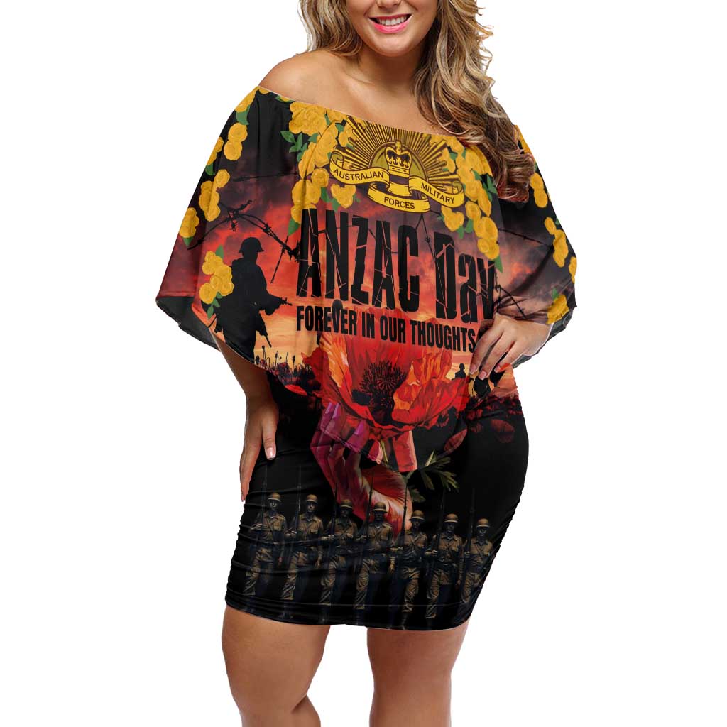 Australia ANZAC Day Family Matching Off Shoulder Short Dress and Hawaiian Shirt Forever in My Thoughts LT03 Mom's Dress Black - Polynesian Pride