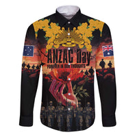 Australia ANZAC Day Family Matching Puletasi and Hawaiian Shirt Forever in My Thoughts LT03 Dad's Shirt - Long Sleeve Black - Polynesian Pride