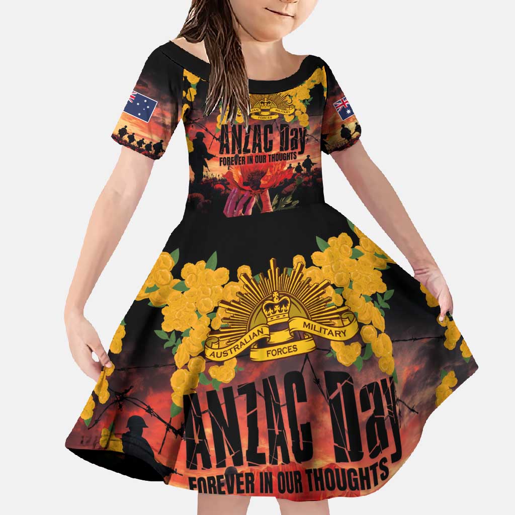 Australia ANZAC Day Family Matching Summer Maxi Dress and Hawaiian Shirt Forever in My Thoughts LT03 Daughter's Dress Black - Polynesian Pride