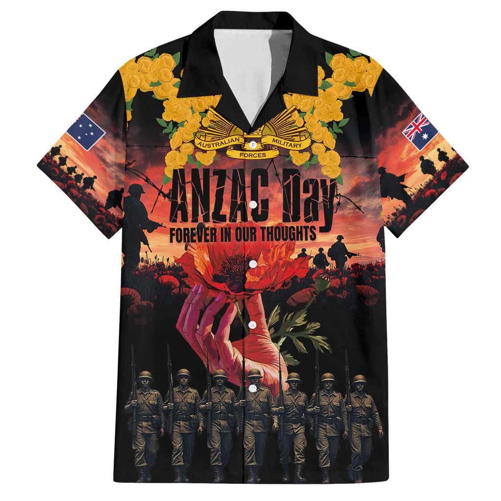 Australia ANZAC Day Family Matching Summer Maxi Dress and Hawaiian Shirt Forever in My Thoughts LT03 Dad's Shirt - Short Sleeve Black - Polynesian Pride
