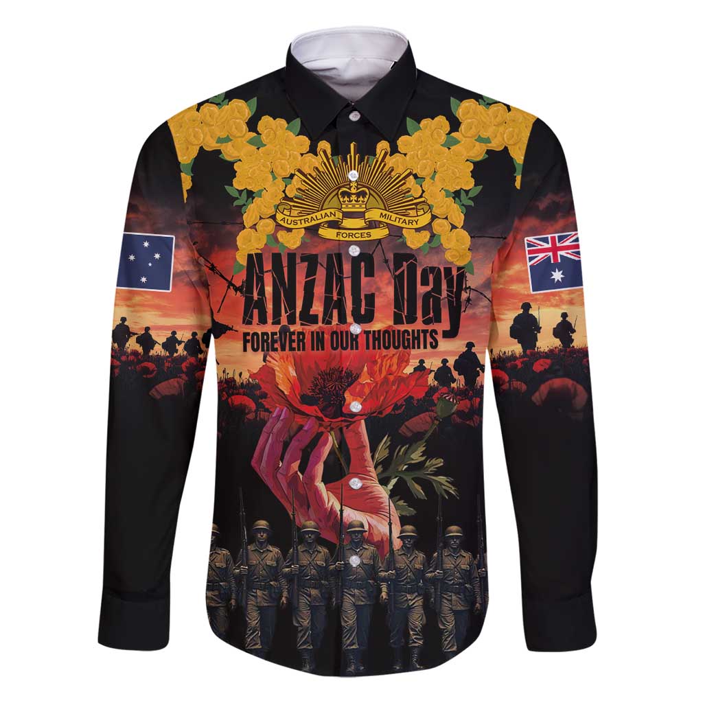 Australia ANZAC Day Family Matching Summer Maxi Dress and Hawaiian Shirt Forever in My Thoughts LT03 Dad's Shirt - Long Sleeve Black - Polynesian Pride