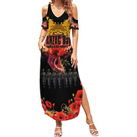 Australia ANZAC Day Family Matching Summer Maxi Dress and Hawaiian Shirt Forever in My Thoughts LT03 Mom's Dress Black - Polynesian Pride