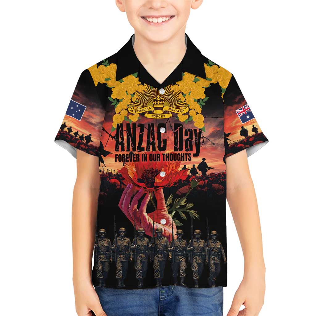 Australia ANZAC Day Family Matching Tank Maxi Dress and Hawaiian Shirt Forever in My Thoughts LT03 Son's Shirt Black - Polynesian Pride