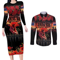 New Zealand ANZAC Day Couples Matching Long Sleeve Bodycon Dress and Long Sleeve Button Shirt Forever in My Thoughts LT03 Black - Polynesian Pride
