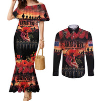 New Zealand ANZAC Day Couples Matching Mermaid Dress and Long Sleeve Button Shirt Forever in My Thoughts LT03 Black - Polynesian Pride