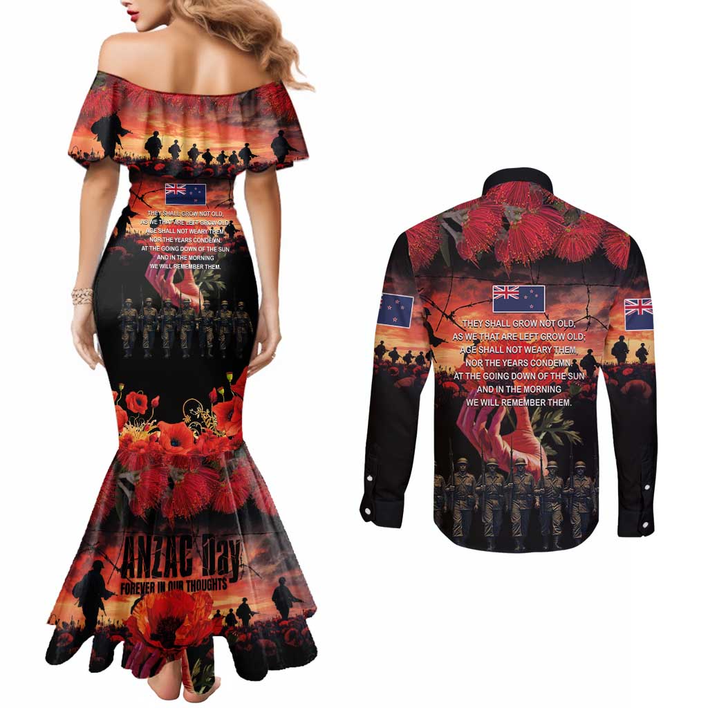 New Zealand ANZAC Day Couples Matching Mermaid Dress and Long Sleeve Button Shirt Forever in My Thoughts LT03 - Polynesian Pride