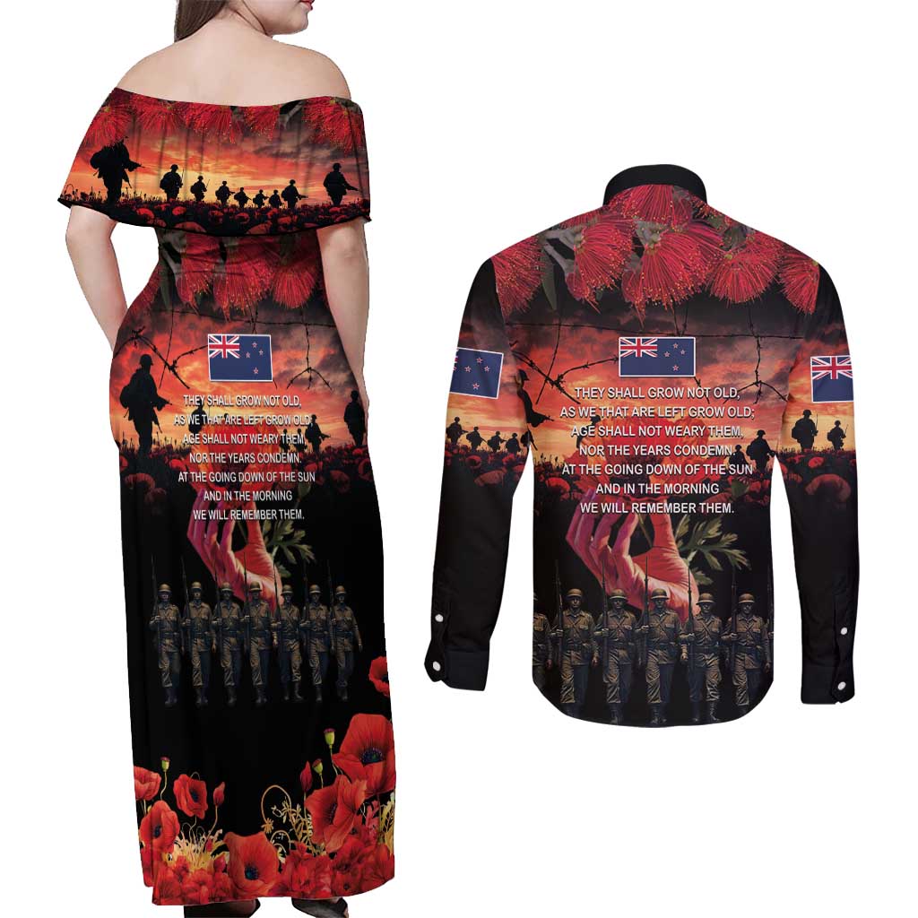 New Zealand ANZAC Day Couples Matching Off Shoulder Maxi Dress and Long Sleeve Button Shirt Forever in My Thoughts LT03 - Polynesian Pride