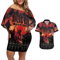 New Zealand ANZAC Day Couples Matching Off Shoulder Short Dress and Hawaiian Shirt Forever in My Thoughts LT03 Black - Polynesian Pride