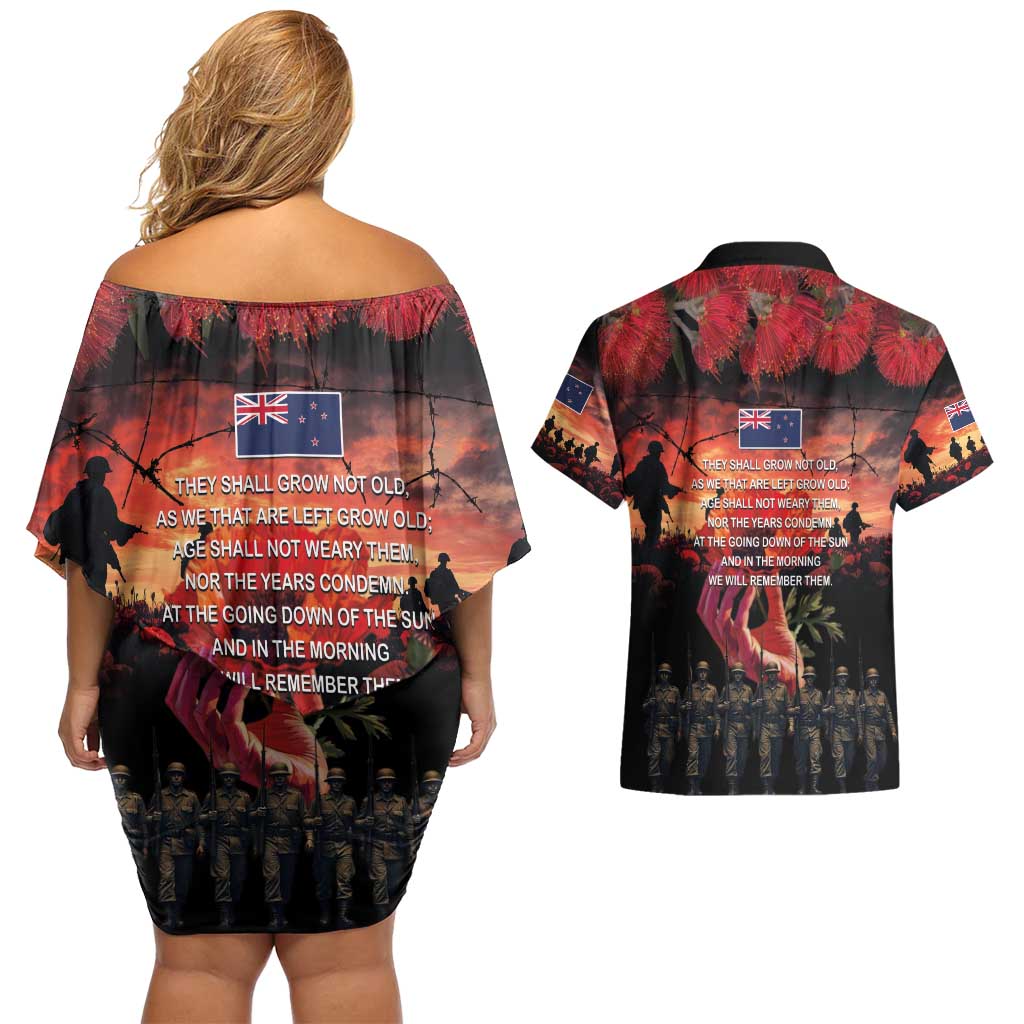 New Zealand ANZAC Day Couples Matching Off Shoulder Short Dress and Hawaiian Shirt Forever in My Thoughts LT03 - Polynesian Pride