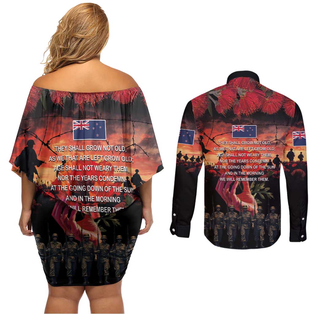New Zealand ANZAC Day Couples Matching Off Shoulder Short Dress and Long Sleeve Button Shirt Forever in My Thoughts LT03 - Polynesian Pride