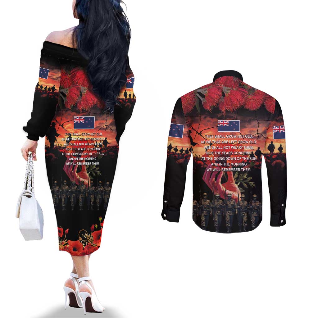 New Zealand ANZAC Day Couples Matching Off The Shoulder Long Sleeve Dress and Long Sleeve Button Shirt Forever in My Thoughts LT03 - Polynesian Pride