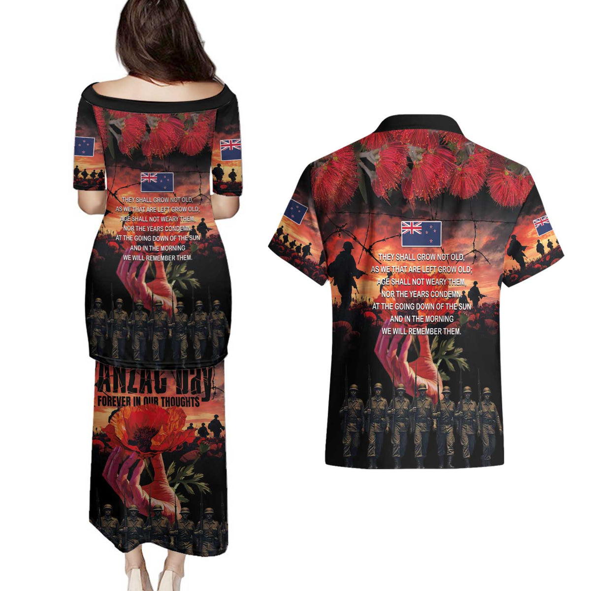 New Zealand ANZAC Day Couples Matching Puletasi and Hawaiian Shirt Forever in My Thoughts LT03 - Polynesian Pride