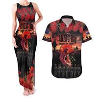 New Zealand ANZAC Day Couples Matching Tank Maxi Dress and Hawaiian Shirt Forever in My Thoughts LT03 Black - Polynesian Pride