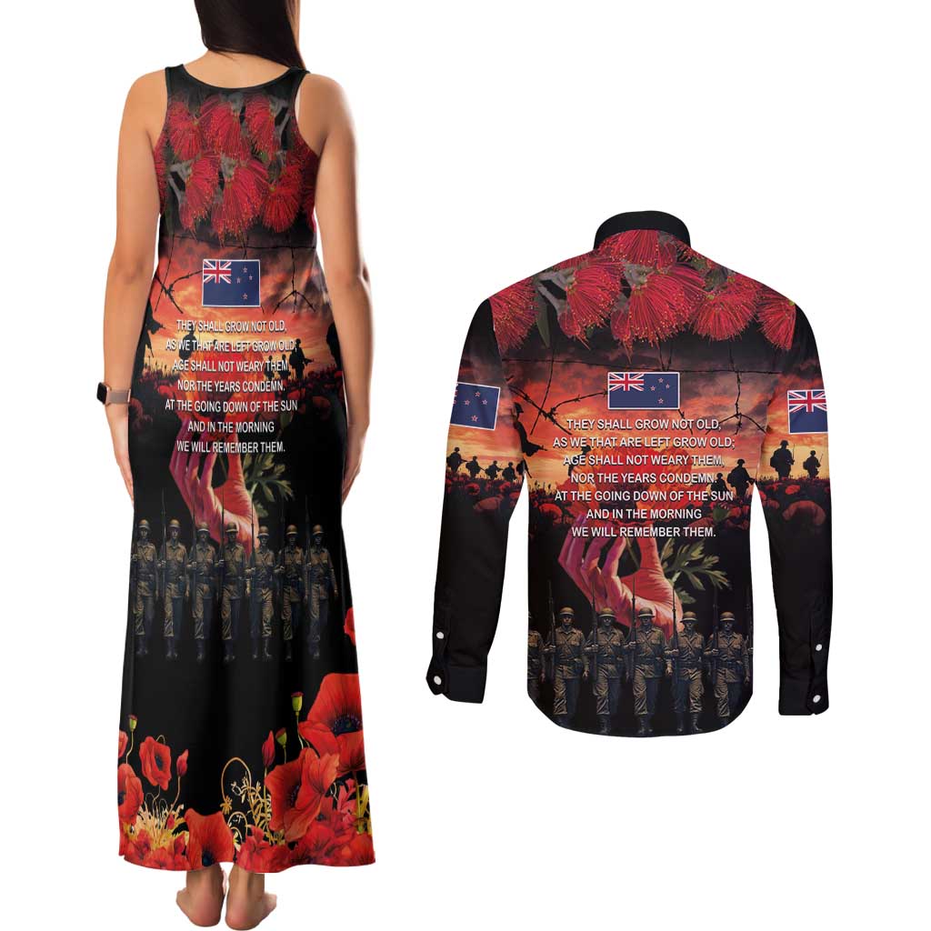 New Zealand ANZAC Day Couples Matching Tank Maxi Dress and Long Sleeve Button Shirt Forever in My Thoughts LT03 - Polynesian Pride
