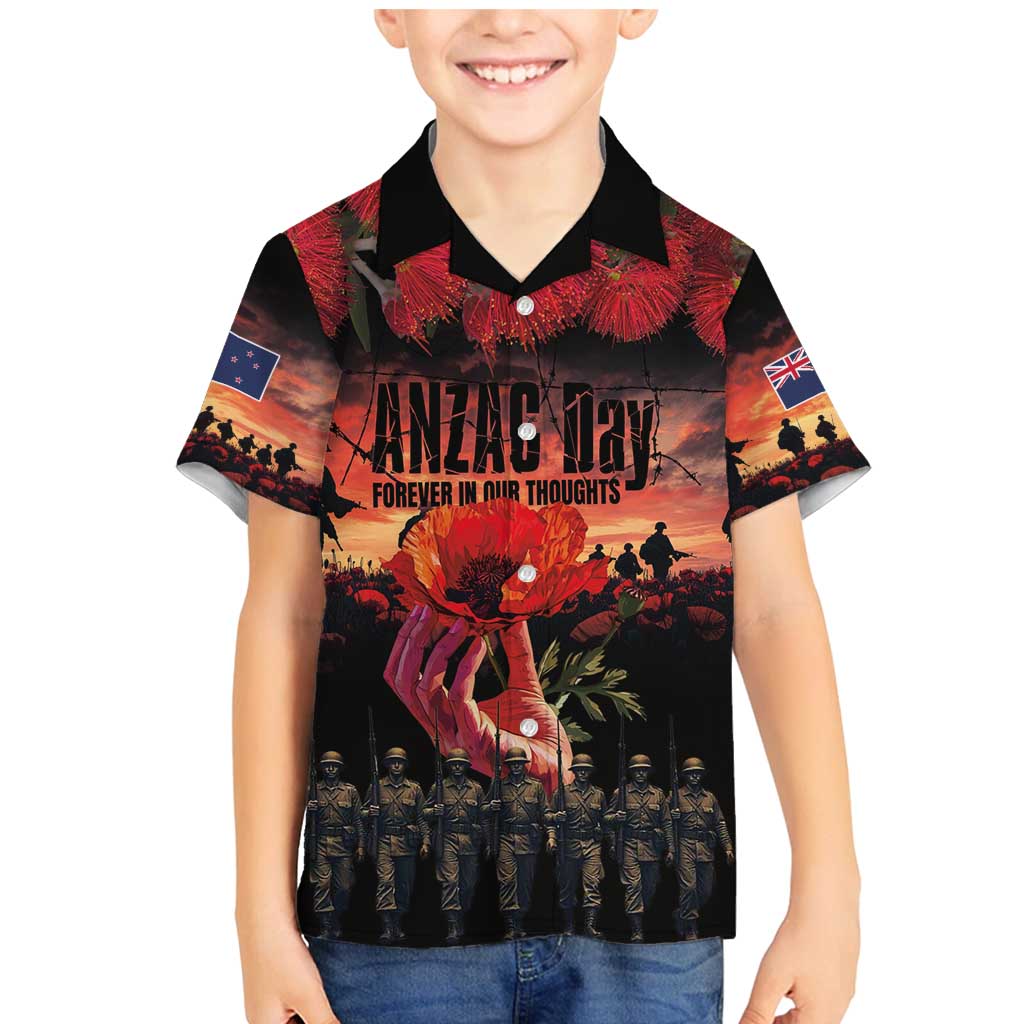 New Zealand ANZAC Day Family Matching Mermaid Dress and Hawaiian Shirt Forever in My Thoughts LT03 Son's Shirt Black - Polynesian Pride