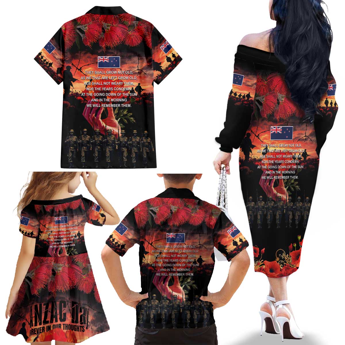 New Zealand ANZAC Day Family Matching Off The Shoulder Long Sleeve Dress and Hawaiian Shirt Forever in My Thoughts LT03 - Polynesian Pride