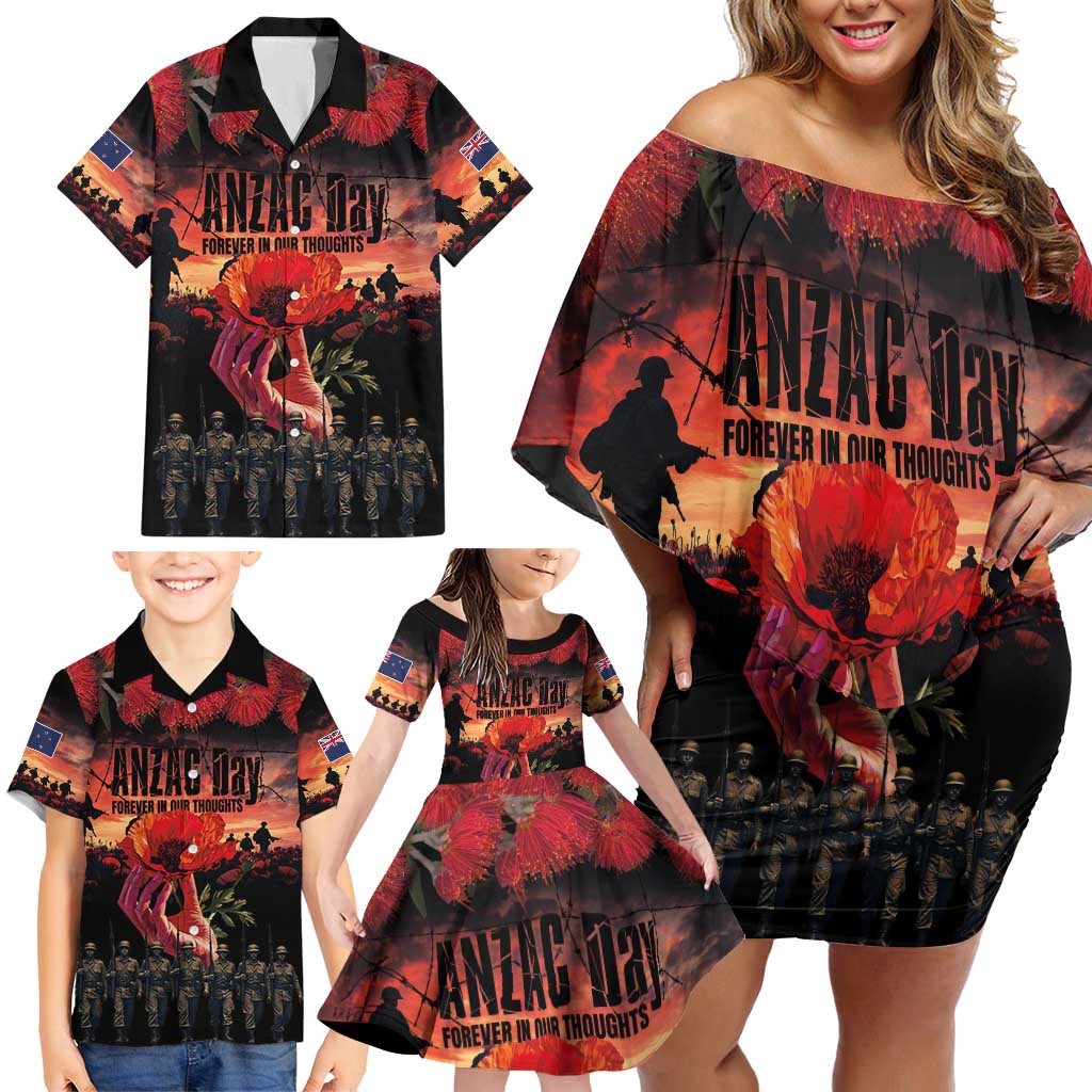 New Zealand ANZAC Day Family Matching Off Shoulder Short Dress and Hawaiian Shirt Forever in My Thoughts LT03 - Polynesian Pride
