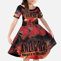 New Zealand ANZAC Day Family Matching Short Sleeve Bodycon Dress and Hawaiian Shirt Forever in My Thoughts LT03 Daughter's Dress Black - Polynesian Pride