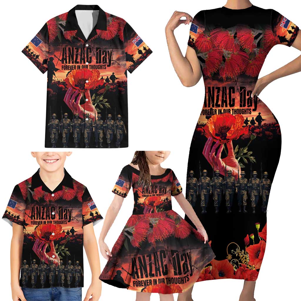 New Zealand ANZAC Day Family Matching Short Sleeve Bodycon Dress and Hawaiian Shirt Forever in My Thoughts LT03 - Polynesian Pride