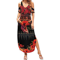 New Zealand ANZAC Day Family Matching Summer Maxi Dress and Hawaiian Shirt Forever in My Thoughts LT03 Mom's Dress Black - Polynesian Pride