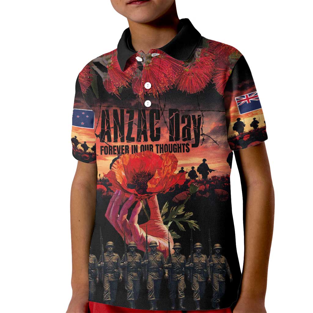 New Zealand ANZAC Day Kid Polo Shirt Forever in My Thoughts LT03 Kid Black - Polynesian Pride