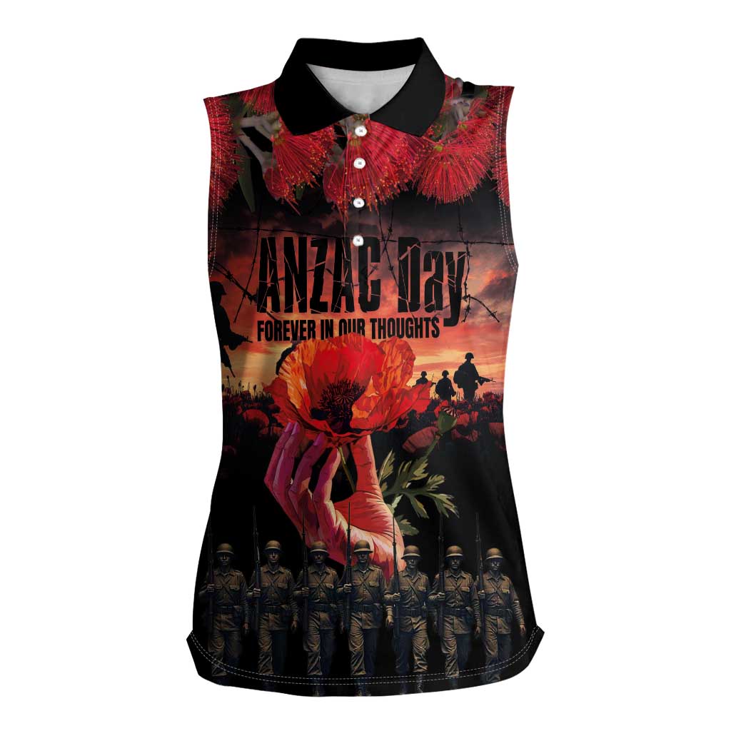 New Zealand ANZAC Day Women Sleeveless Polo Shirt Forever in My Thoughts LT03 Female Black - Polynesian Pride
