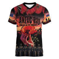New Zealand ANZAC Day Women V-Neck T-Shirt Forever in My Thoughts LT03 Female Black - Polynesian Pride