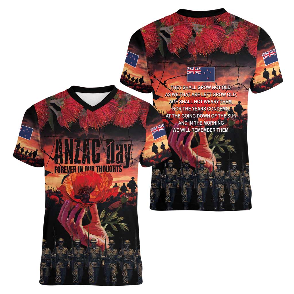 New Zealand ANZAC Day Women V-Neck T-Shirt Forever in My Thoughts LT03 - Polynesian Pride