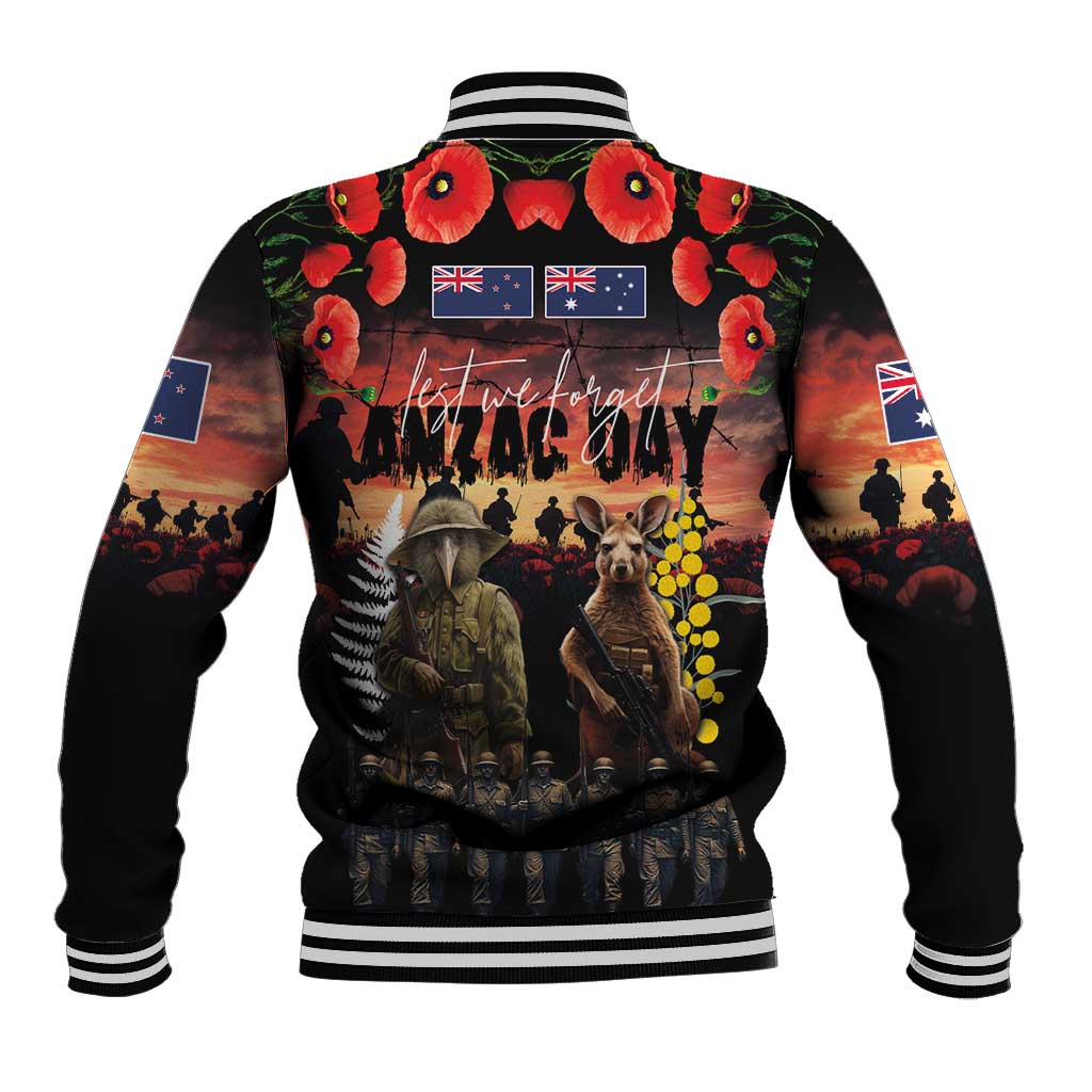 Australia and New Zealand ANZAC Day Baseball Jacket Kangaroo and Kiwi Bird Soldier - Forever in My Thoughts LT03 - Polynesian Pride