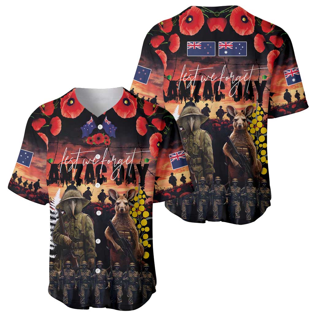 Australia and New Zealand ANZAC Day Baseball Jersey Kangaroo and Kiwi Bird Soldier - Forever in My Thoughts LT03 - Polynesian Pride