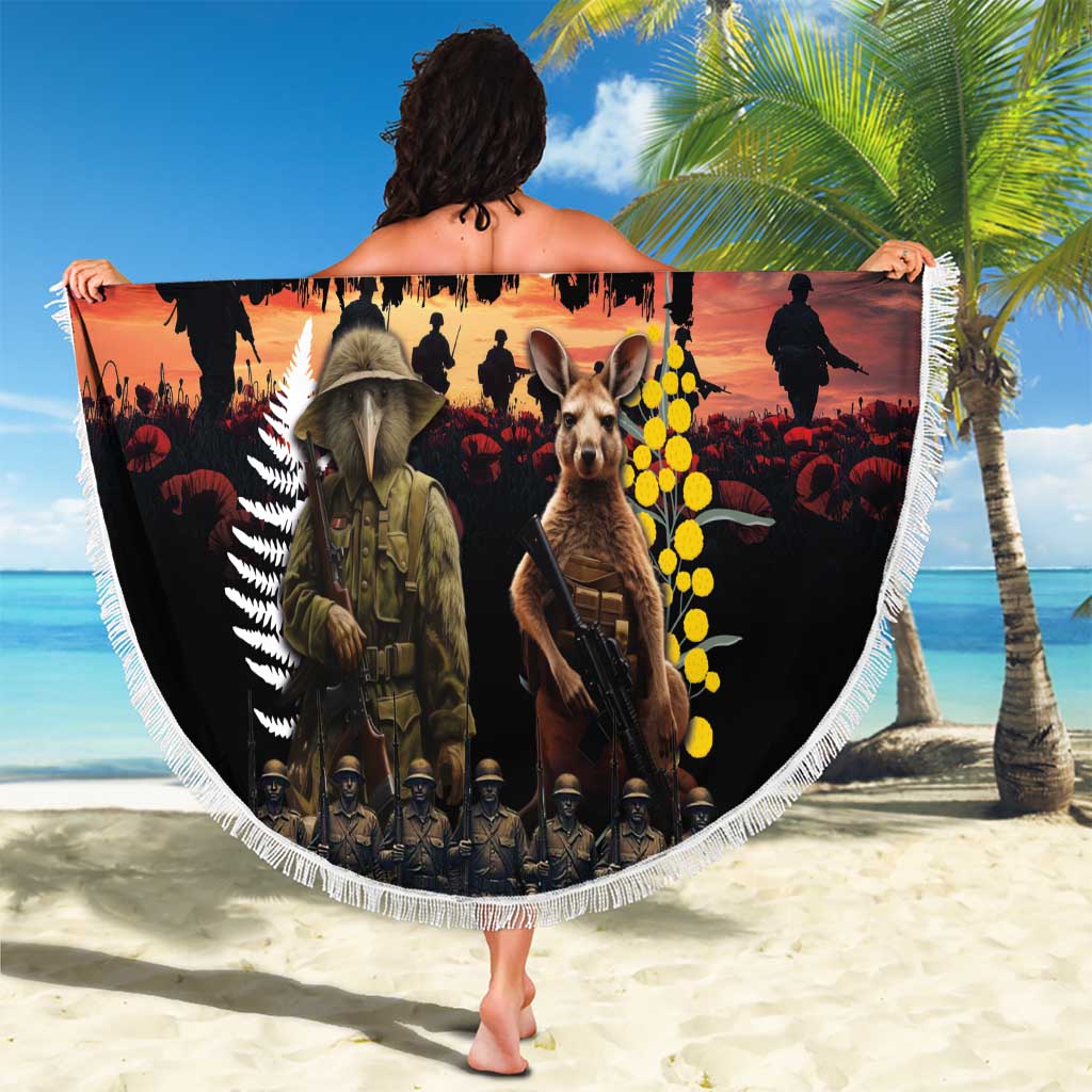 Australia and New Zealand ANZAC Day Beach Blanket Kangaroo and Kiwi Bird Soldier - Forever in My Thoughts LT03 - Polynesian Pride
