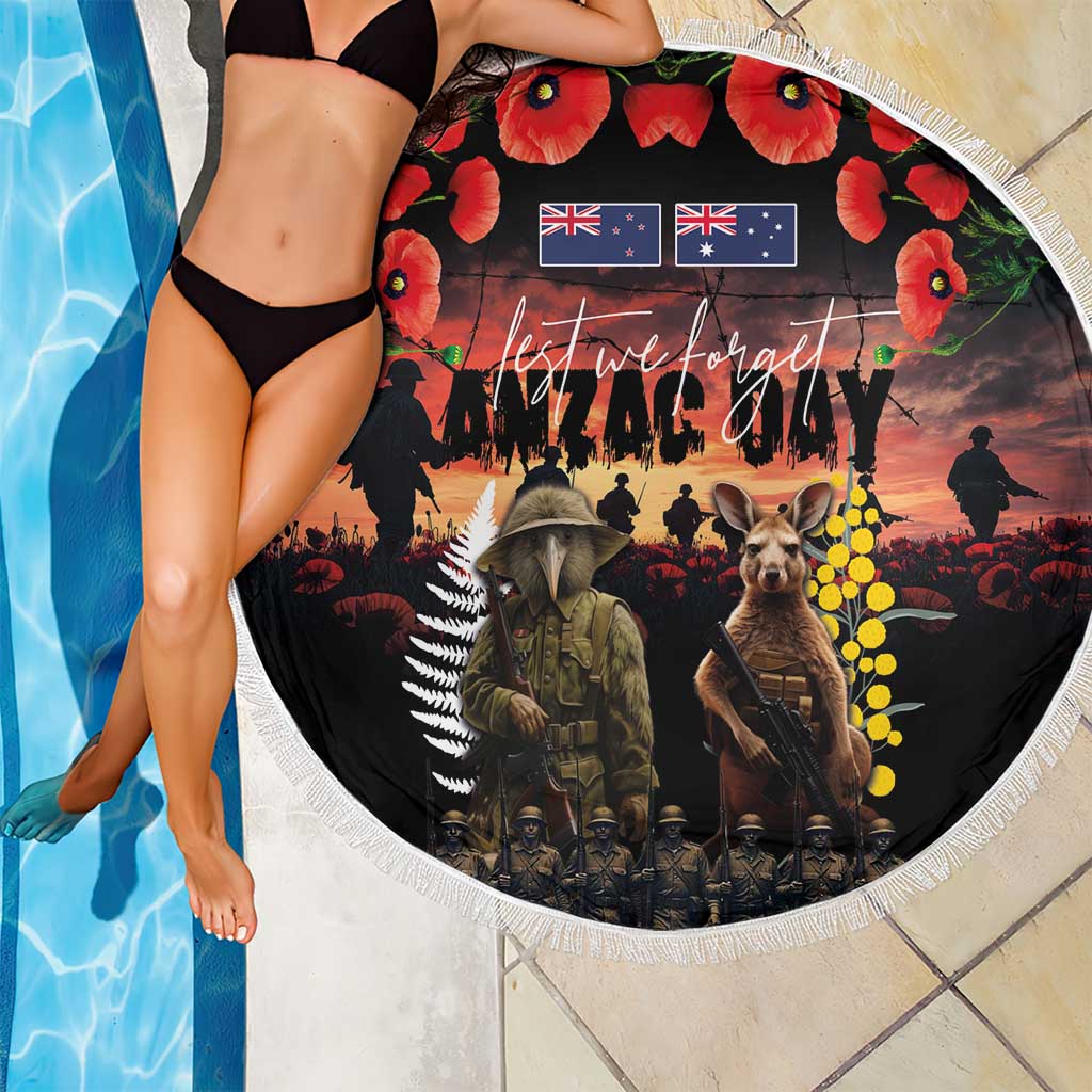 Australia and New Zealand ANZAC Day Beach Blanket Kangaroo and Kiwi Bird Soldier - Forever in My Thoughts LT03 - Polynesian Pride