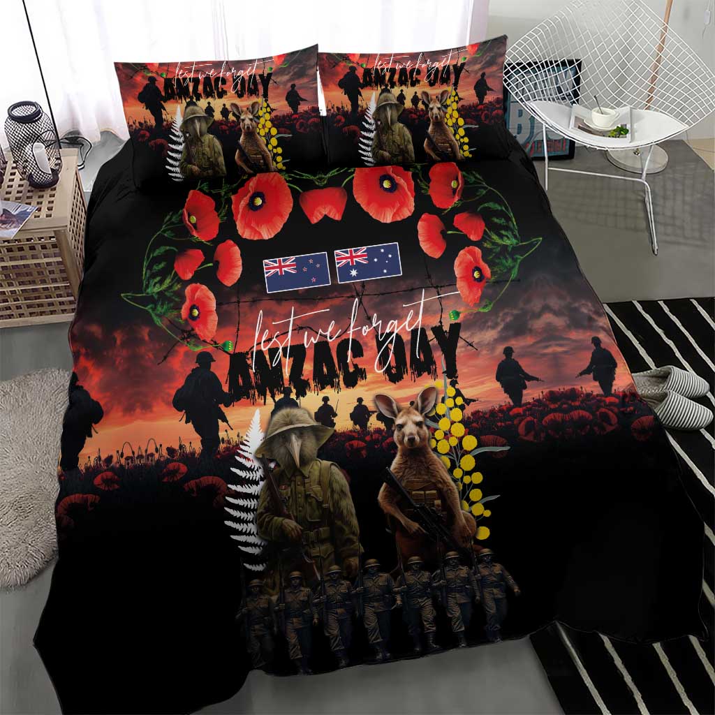 Australia and New Zealand ANZAC Day Bedding Set Kangaroo and Kiwi Bird Soldier - Forever in My Thoughts LT03 - Polynesian Pride