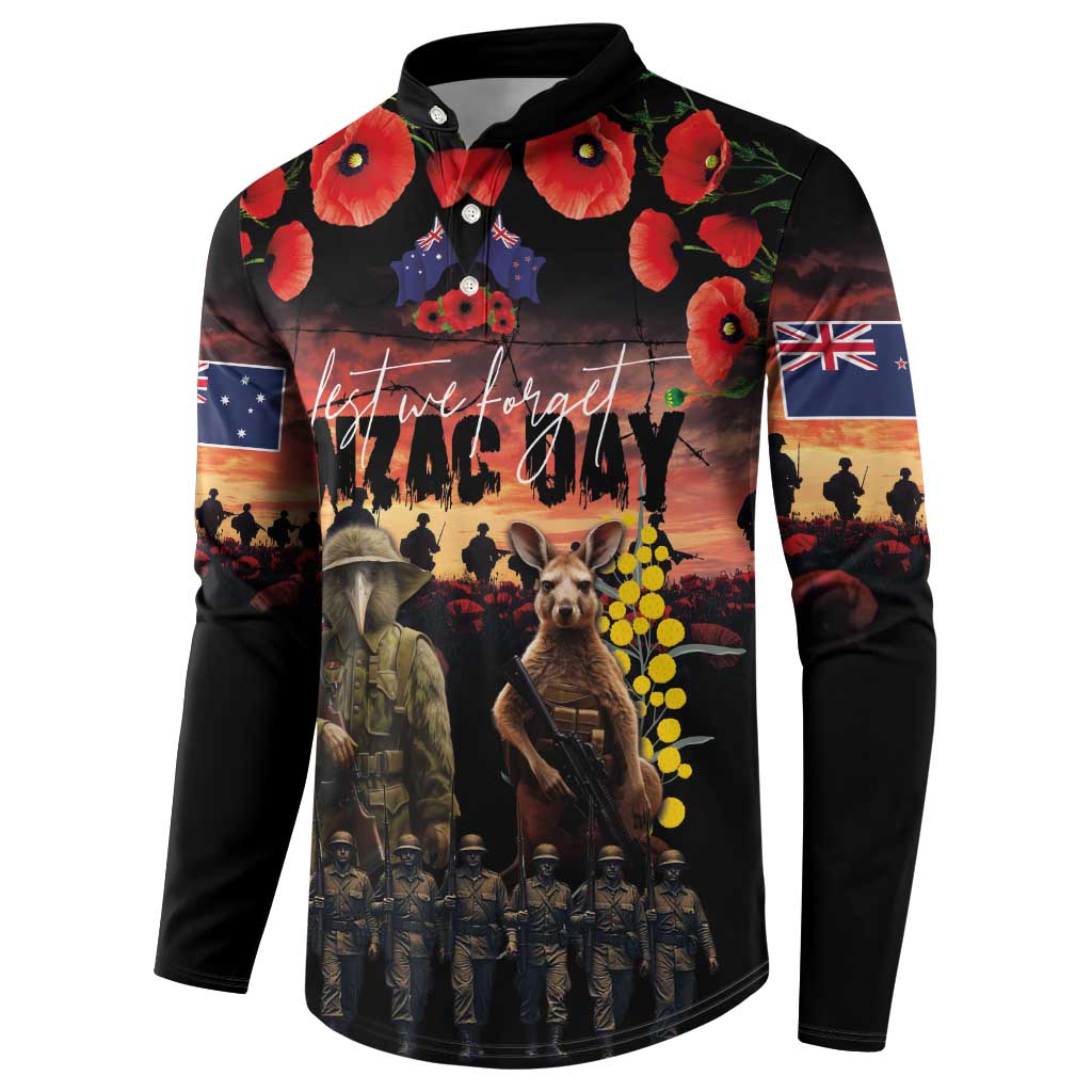 Australia and New Zealand ANZAC Day Button Sweatshirt Kangaroo and Kiwi Bird Soldier - Forever in My Thoughts LT03 - Polynesian Pride