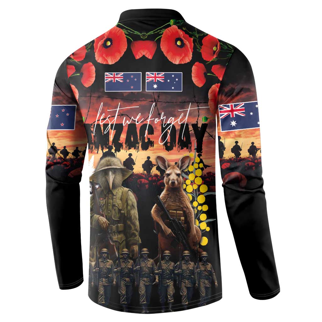 Australia and New Zealand ANZAC Day Button Sweatshirt Kangaroo and Kiwi Bird Soldier - Forever in My Thoughts LT03 - Polynesian Pride