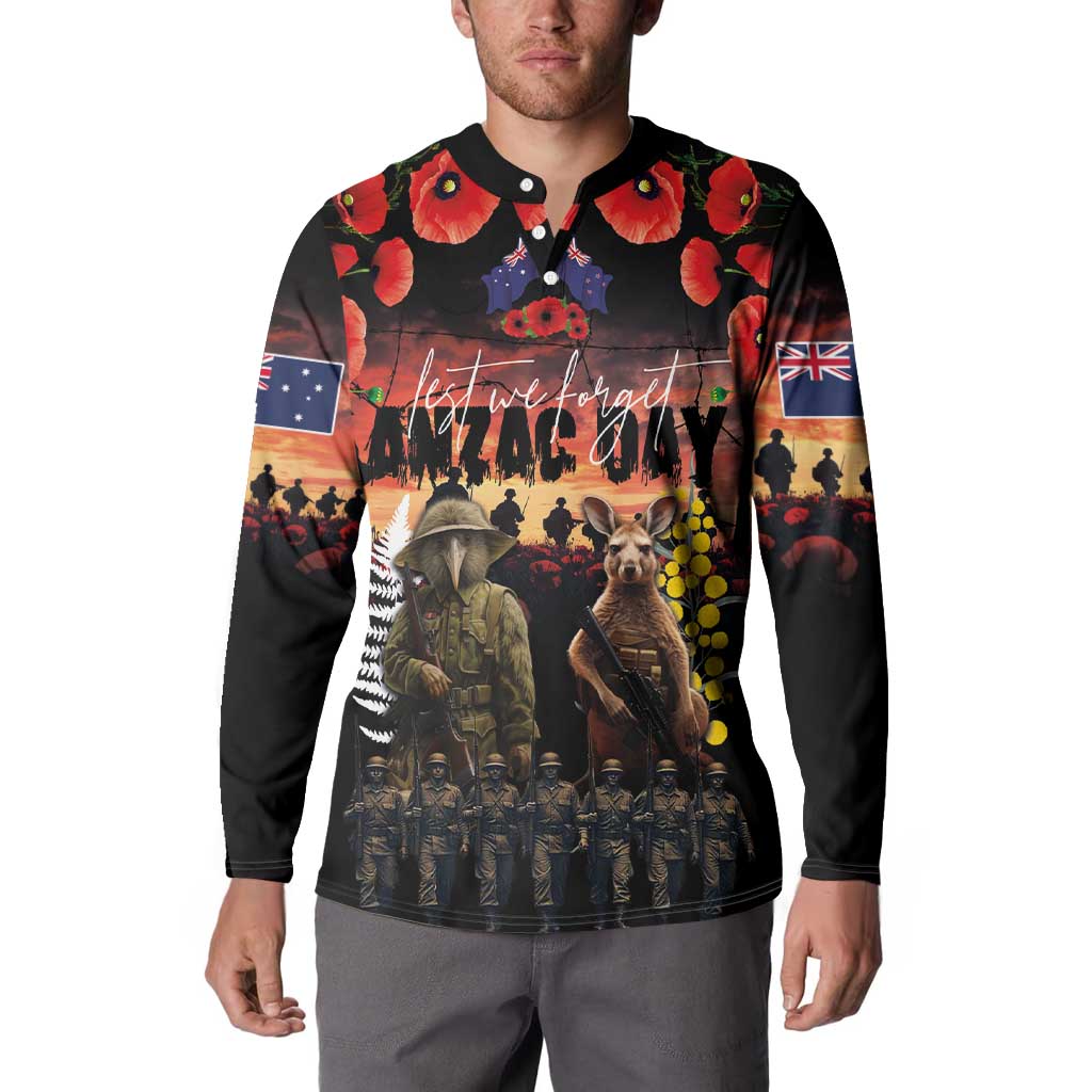 Australia and New Zealand ANZAC Day Button Sweatshirt Kangaroo and Kiwi Bird Soldier - Forever in My Thoughts LT03 - Polynesian Pride