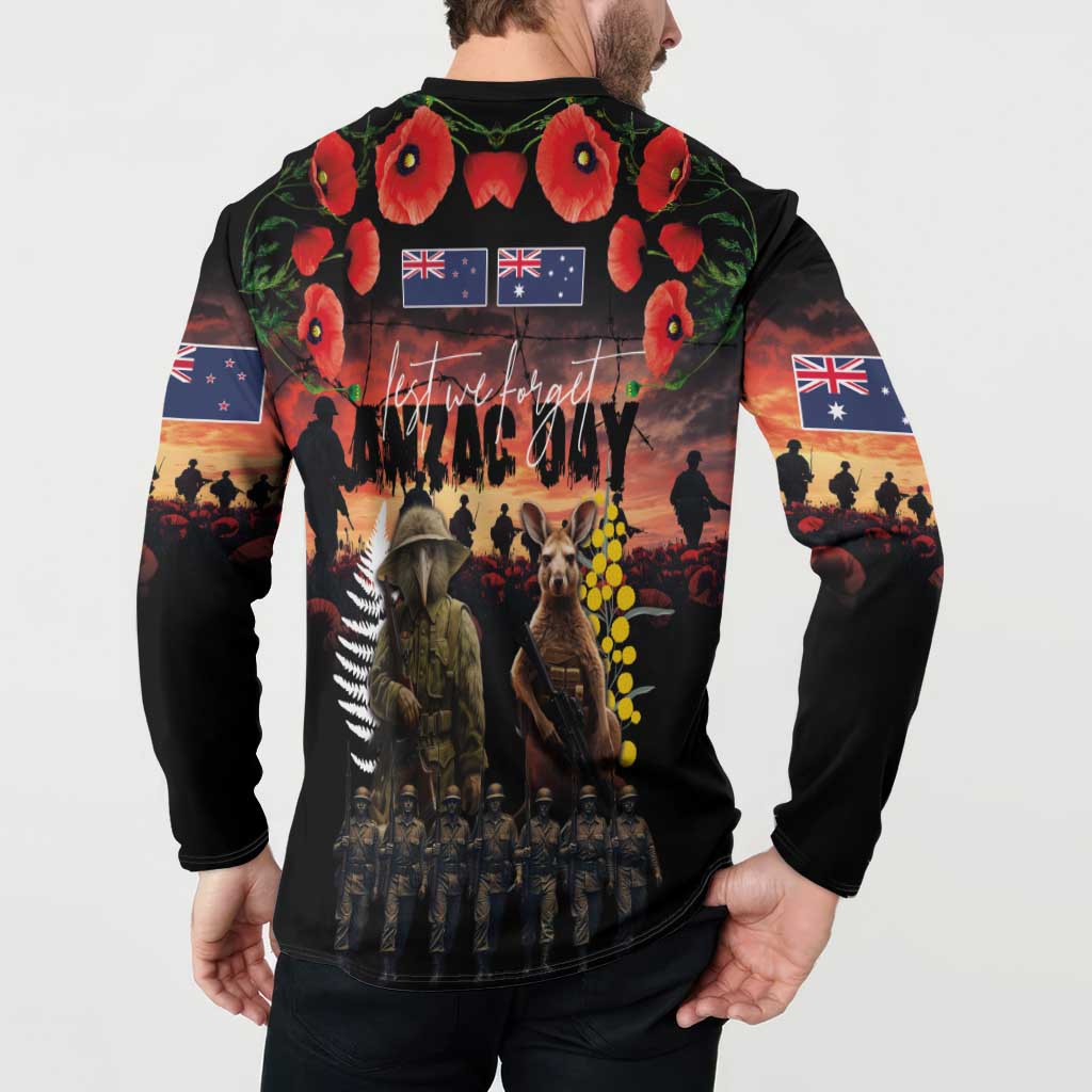 Australia and New Zealand ANZAC Day Button Sweatshirt Kangaroo and Kiwi Bird Soldier - Forever in My Thoughts LT03 - Polynesian Pride
