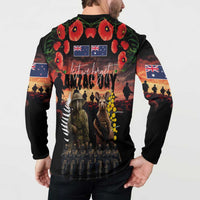 Australia and New Zealand ANZAC Day Button Sweatshirt Kangaroo and Kiwi Bird Soldier - Forever in My Thoughts LT03 - Polynesian Pride