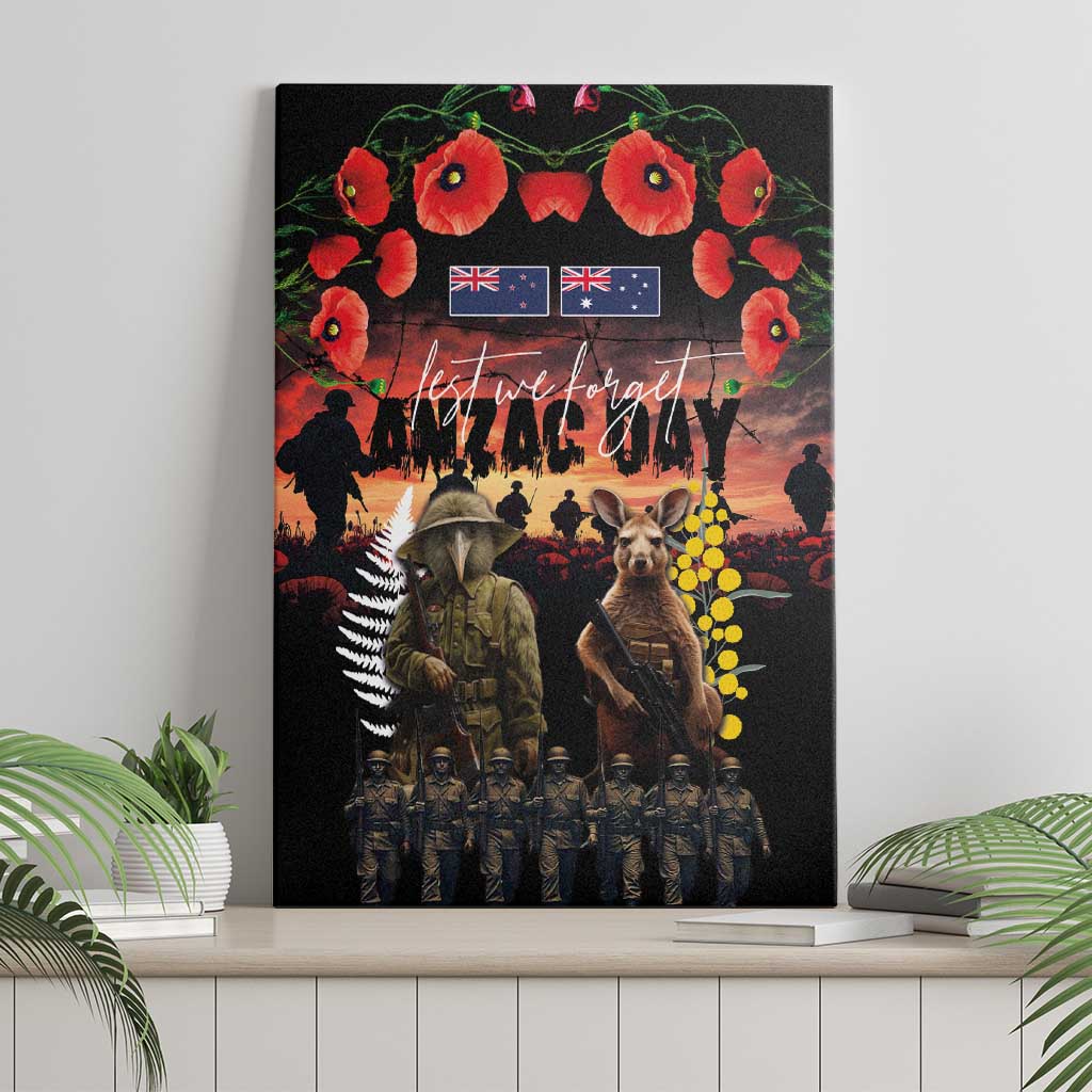 Australia and New Zealand ANZAC Day Canvas Wall Art Kangaroo and Kiwi Bird Soldier - Forever in My Thoughts LT03 - Polynesian Pride